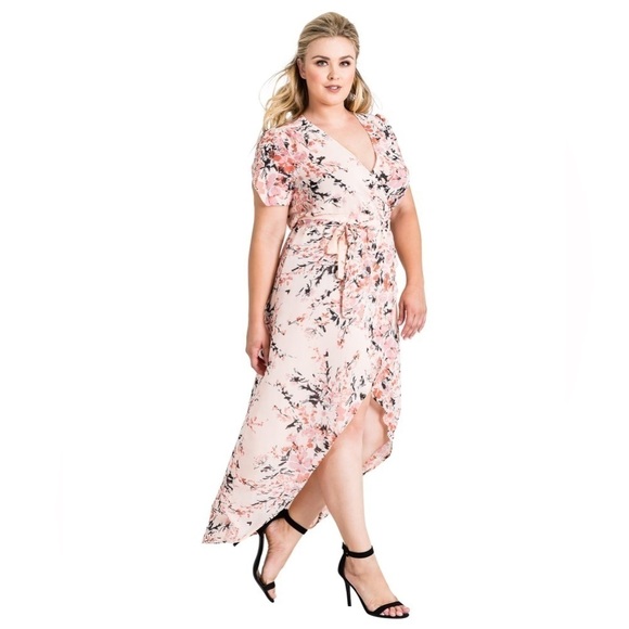 NWT. Standards & Practices 1X Wrap Hi-Low Garden Floral Maxi Chiffon Dress. - Picture 1 of 15